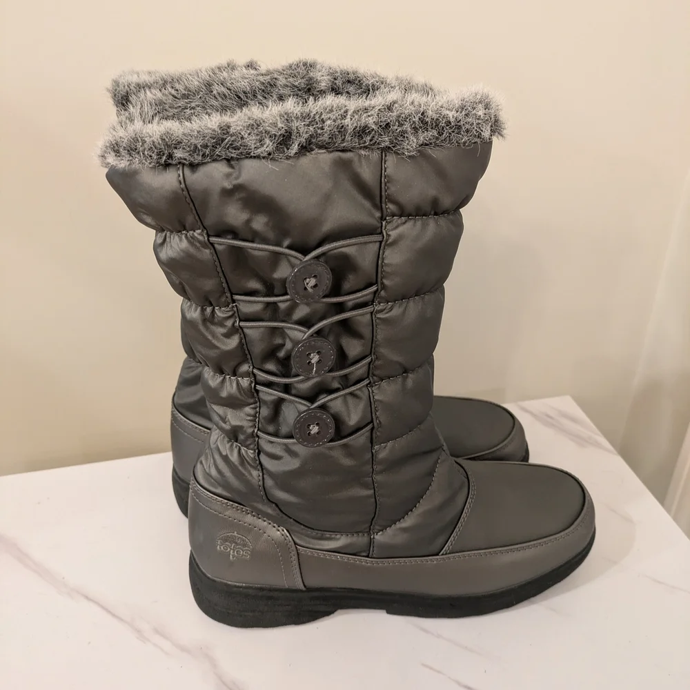 Totes Women's Gray Faux Fur Winter Boots Size 10- Medium